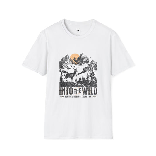 Wildlife T-Shirt with Deer and Mountains Print